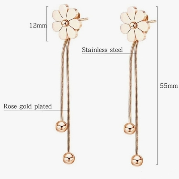 E17 Rosegold Daisy Drop Dangle Earrings - Picture 5 of 6